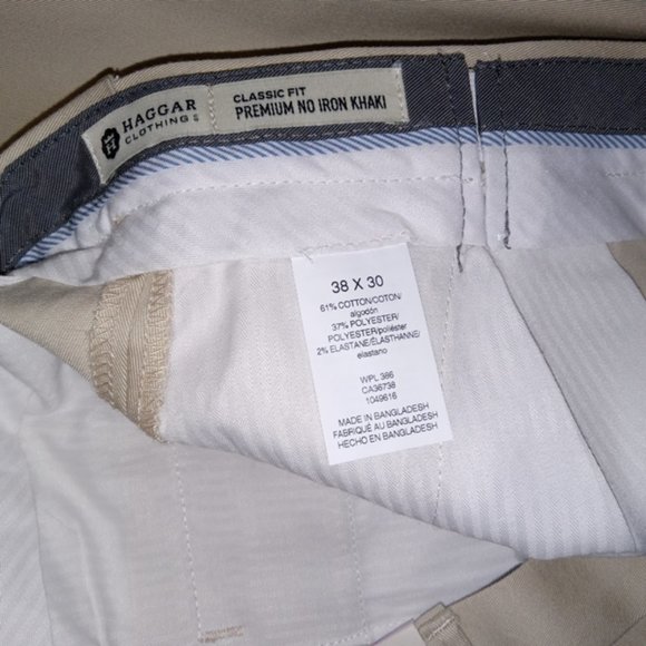 Haggar Clothing Classic Fit Flat Front Sand Khaki Premium No Iron Pants 38W 30L - Picture 6 of 7